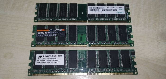 DDR-1 PC-3200 редкие планки по 1 Гб (есть 3 шт)