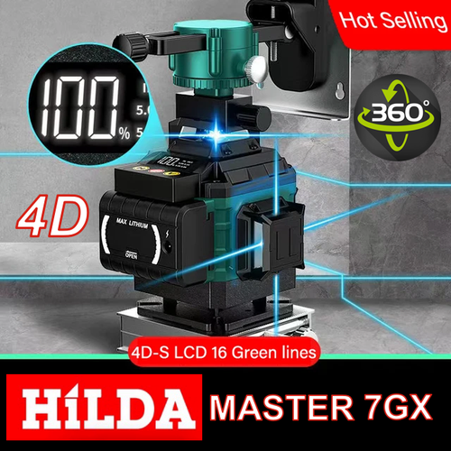4D Лазерный уровень Hilda Master 7GX самонивелир 16 зелёных лучей нивелир лазер 