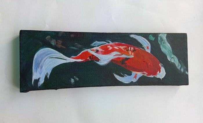 Картина золотая рыбка акрил, холст 43×13см