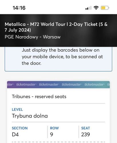Билет на концерт Metallica