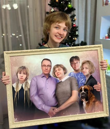 Семейный портрет из разных фотографий на холсте