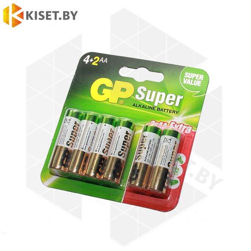 Батарейка AA GP Super LR6 GP15A4 alkaline 4 шт + 2 в подарок