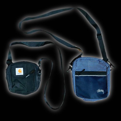 Carhartt bag and Stussy bag (sk8, rap)