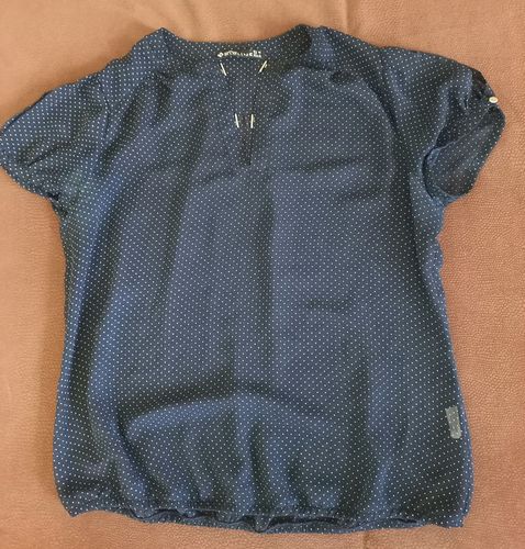 Синяя блузка в белый горошек размер 44