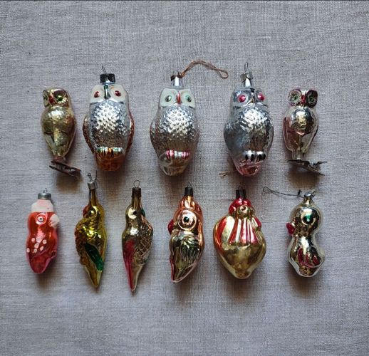 Новогодние ёлочные советские игрушки птички
