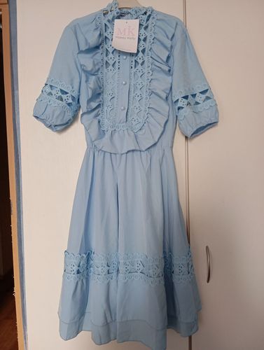 Платье голубое с кружевом 42 размер рост 158 новое