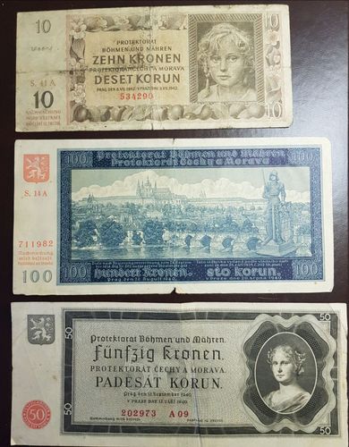 Банкноты Багемия и Моравия (Чехия) 1940-1943 