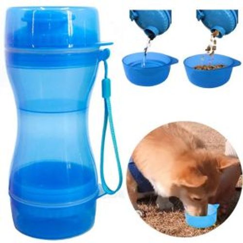 Дорожная бутылка поилка - кормушка  для собак и кошек Pet Water Bottle 2 в 1  Голубой