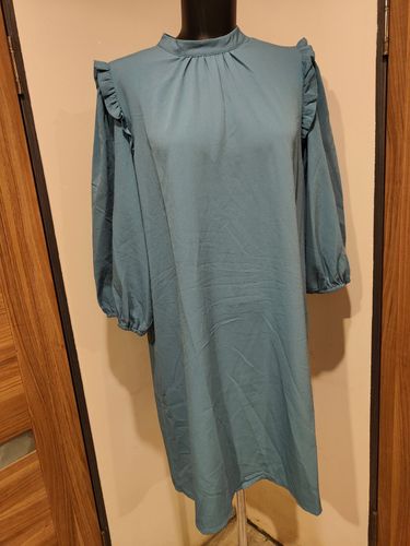 Серо голубое прямое платье 46-48