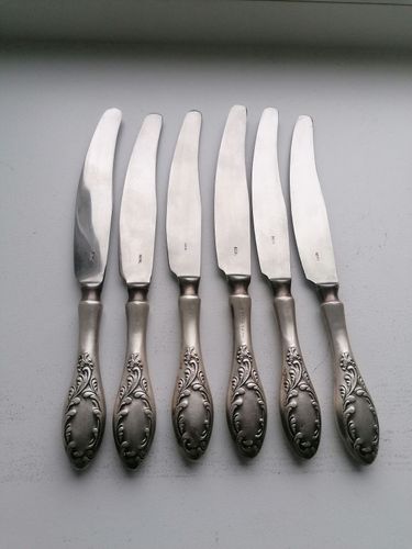 Набор мельхиоровых ножей с клеймом Кольчугино 