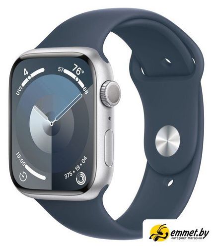 Умные часы Apple Watch Series 9 45 мм (алюминиевый корпус, серебристый/грозовой синий, спортивный си