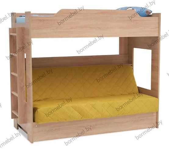 Кровать двухъярусная с диван-кроватью ткань Velutto 28 новая дуб сонома