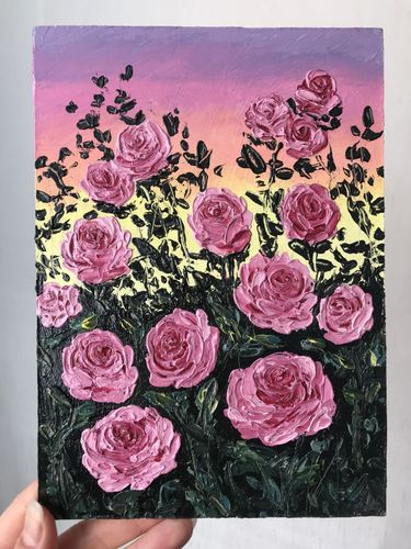 Картина Розовые Розы, масло 21*15